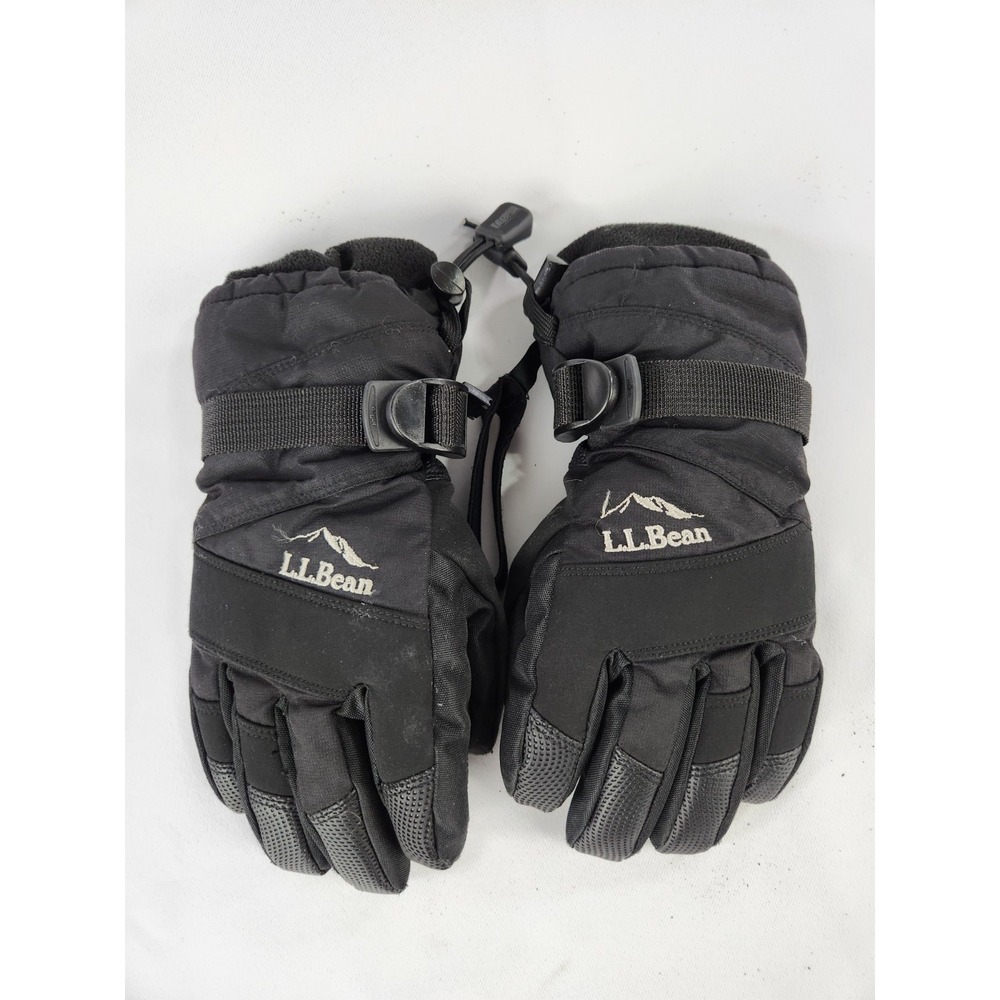 LL Bean Kids Size Medium black ski‎ gloves warm Winter Snow Adjustable No Lose